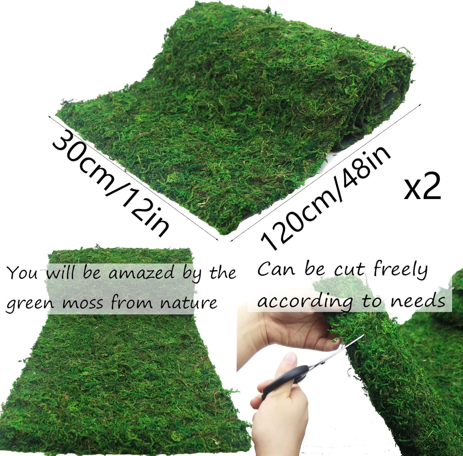 2 Pcs Moss Table Runner Preserved Moss Mat for Crafts Wedding Party Decor 12" x 48" Green Moss Roll for Fairy Gardens Woodland Table Decor Green Grass Wall 30x120cm