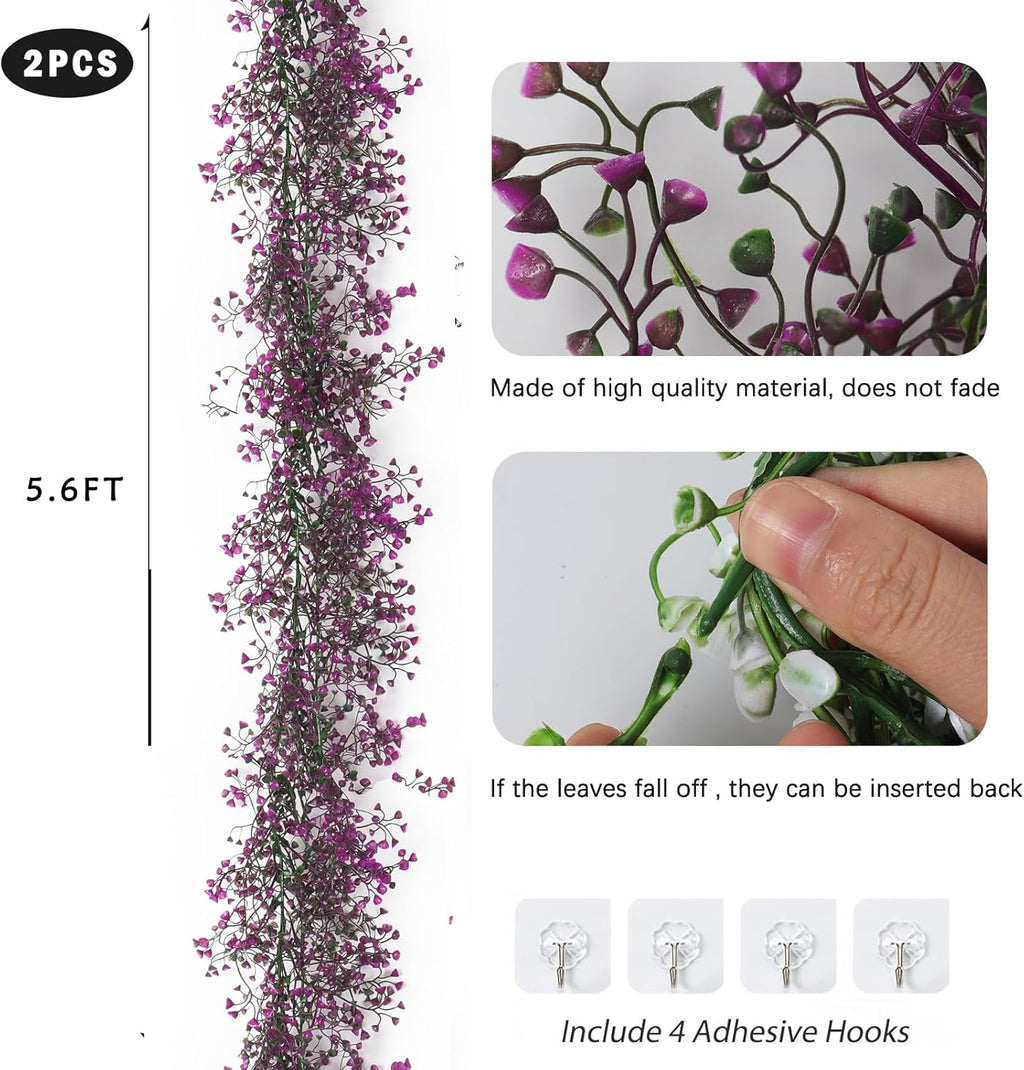 RECUTMS Artificial Hanging Plant 2Pcs 5.6Ft Fake Garland Plant Greenery Faux Ferns Leaves Ivy Garland for Home Indoor Outdoor Wedding Farmhouse Mantle Table Centerpiece Party Garden Decor(Fuchsia)
