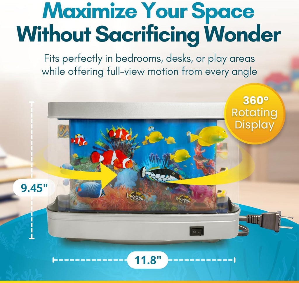 Linda’s Essentials Fake Fish Tank for Kids and Adults, Fake Aquarium Decorative Lamp, Artificial Fish Tank with Moving Fishes, Artificial Aquarium Night Light, Plug in Moving Lamp