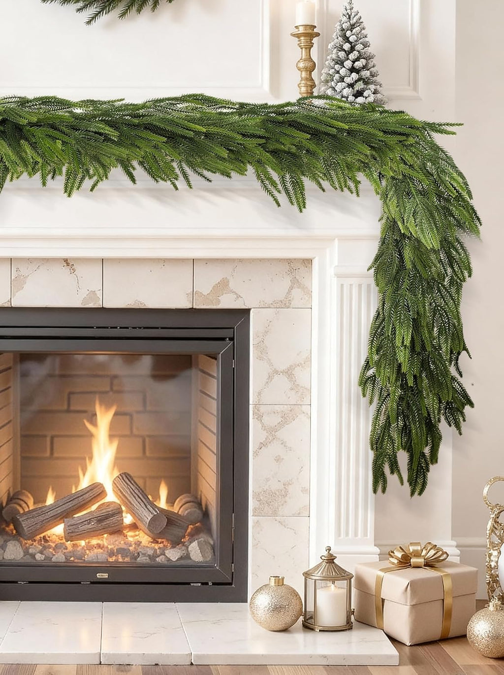 18FT (2Pcs 9Ft) Extra Full Christmas Garland Real Touch Norfolk Pine Garland Christmas Decorations Realistic Greenery Garlands for Mantle, Table, Stairs, Railing,Fireplace Indoor Outdoor Holiday Decor