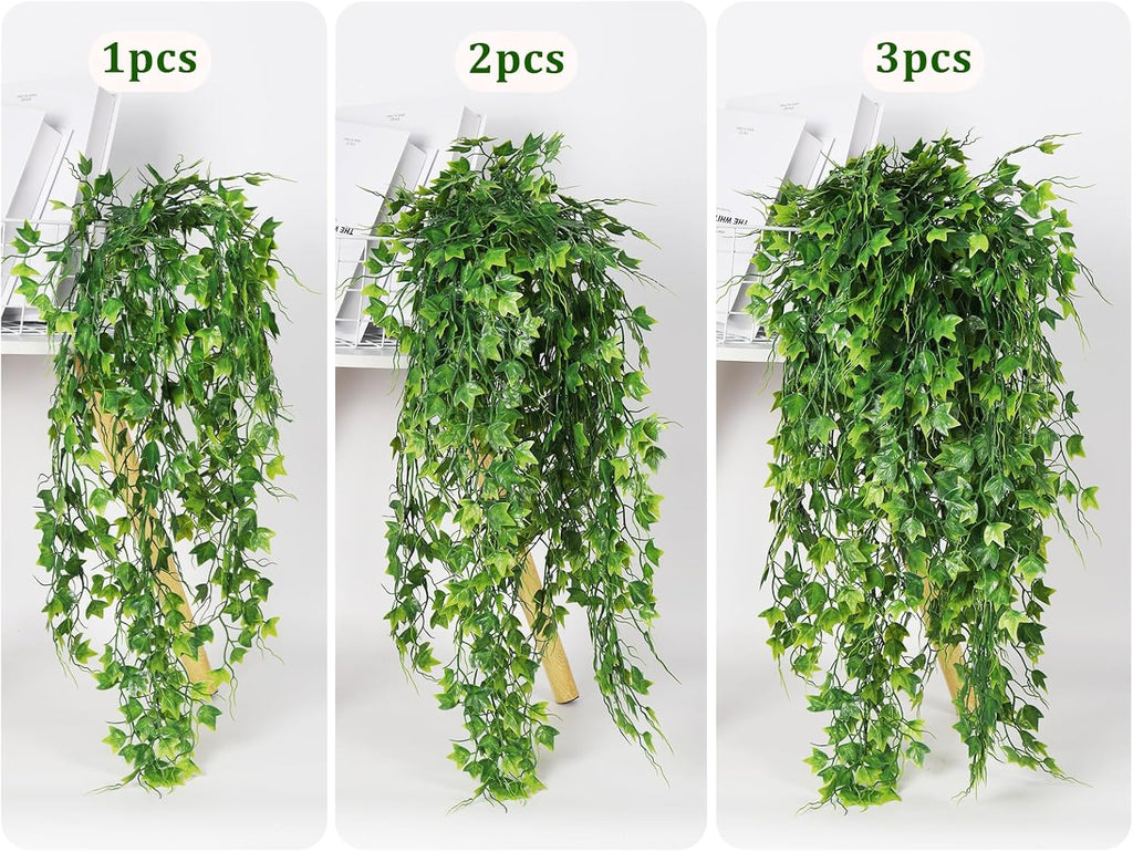 RECUTMS Artificial Plant Faux Plant Ivy Greenery Fake Hanging Plants Faux Greenery Plant Fake Ivy Leaf UV Resistant for Indoor Home Decor Outdoor Garden Yard Porch Wall Decoration 3 Packs（Green）