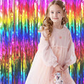 2 Packs Rainbow Party Decorations, Rainbow Foil Fringe Curtain Neon Backdrop Metallic Tinsel Photo Booth Props for Birthday Gay Pride Day Bachelorette Engagement Baby Shower Unicorn Disco Party Decor