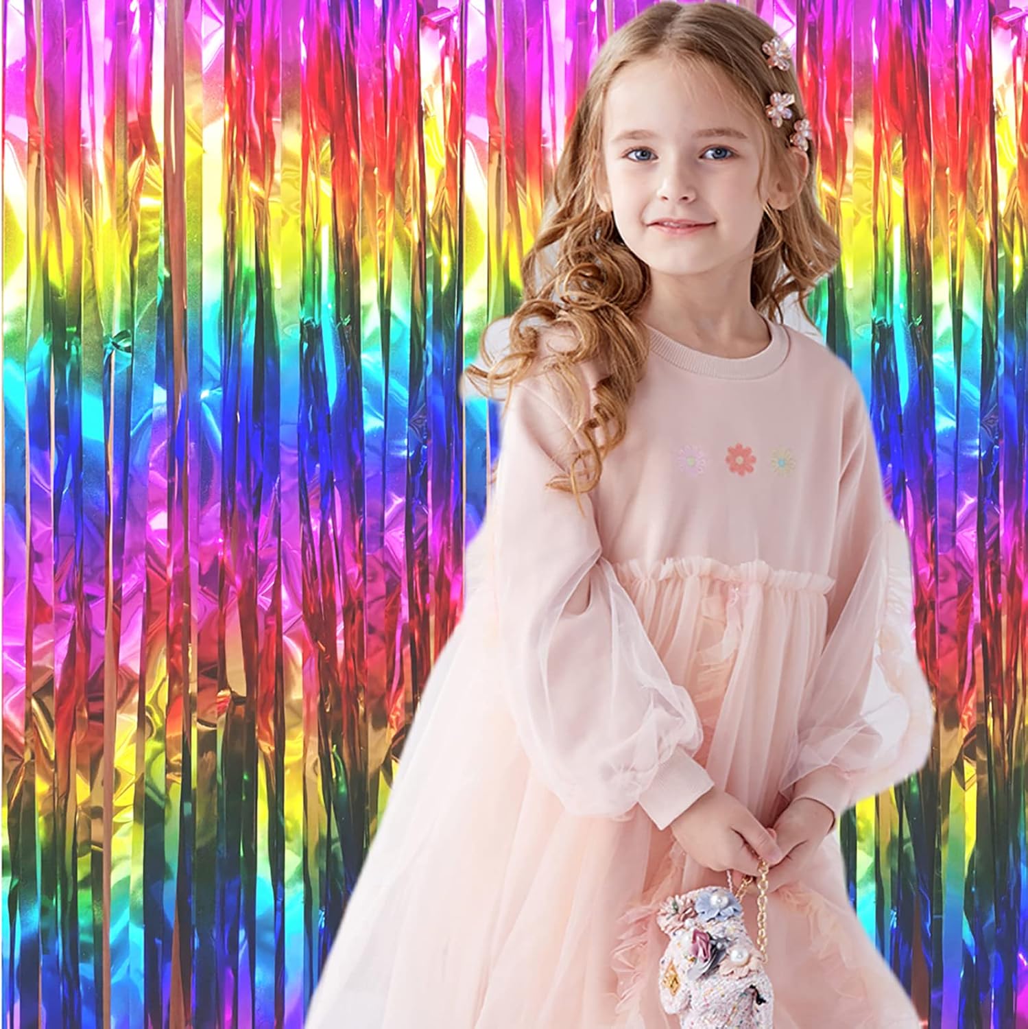 2 Packs Rainbow Party Decorations, Rainbow Foil Fringe Curtain Neon Backdrop Metallic Tinsel Photo Booth Props for Birthday Gay Pride Day Bachelorette Engagement Baby Shower Unicorn Disco Party Decor