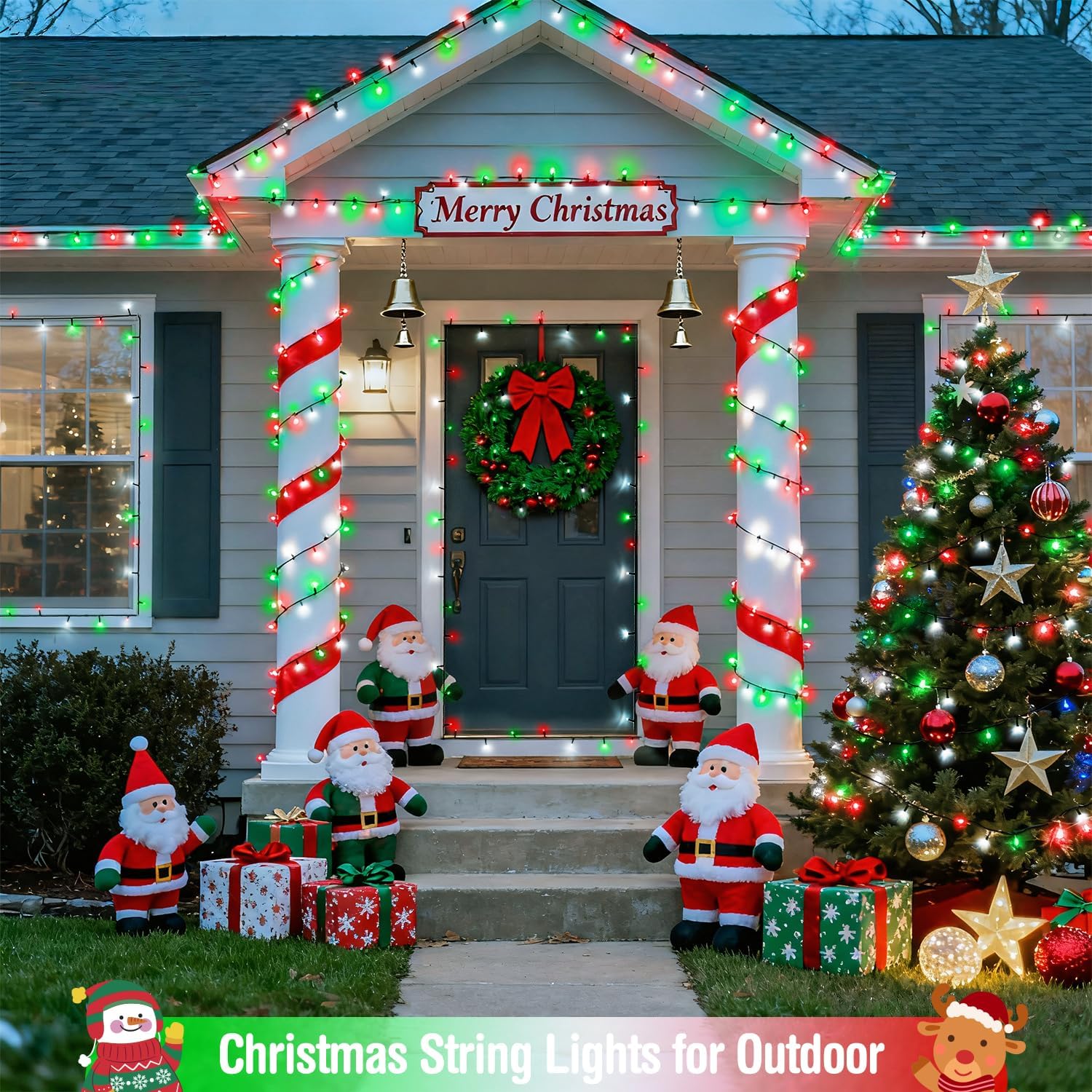 JMEXSUSS 200 LED Red White and Green Christmas Lights Outdoor, 66ft Connectable Twinkle String Lights Plug in, 8 Modes Waterproof Christmas Tree Lights for Outside Indoor Yard Xmas Decoration