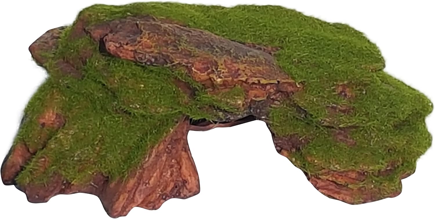 Resin Rock Cave with Moss 8 Inches Long Aquarium Ornament Aquascape Boulder for Fish Tanks, Reptile & Aquatic Habitat Safe | Shy Fish Can Hide