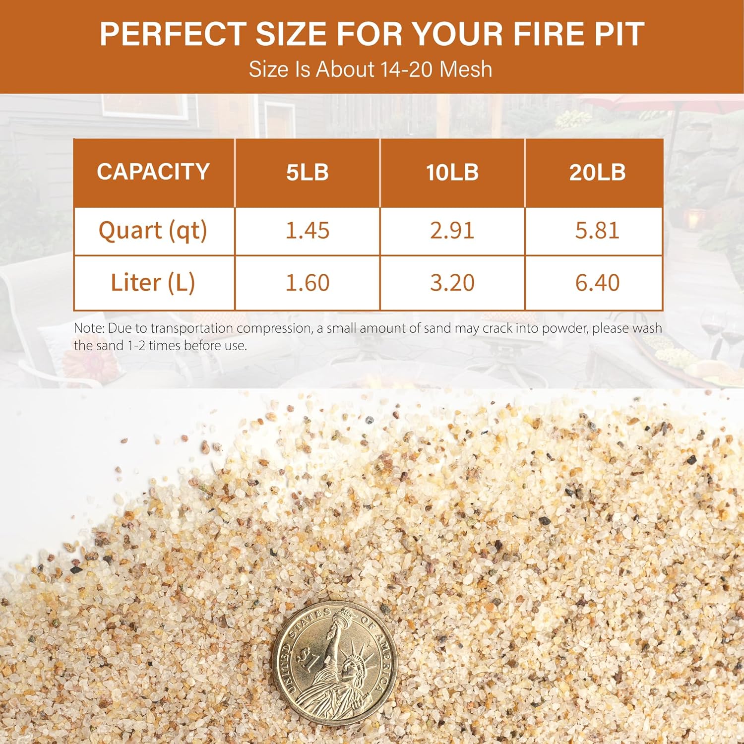 NUPICK 14-20 Mesh Silica Sand for Fire Pit, 10lb Coarse Sand for Fireplaces, Decorative Sand for Gas or Propane, Heatproof Base Layer Under Fire Glass, Lava Rocks, Wood, Garden, Vase Filler, Aquarium