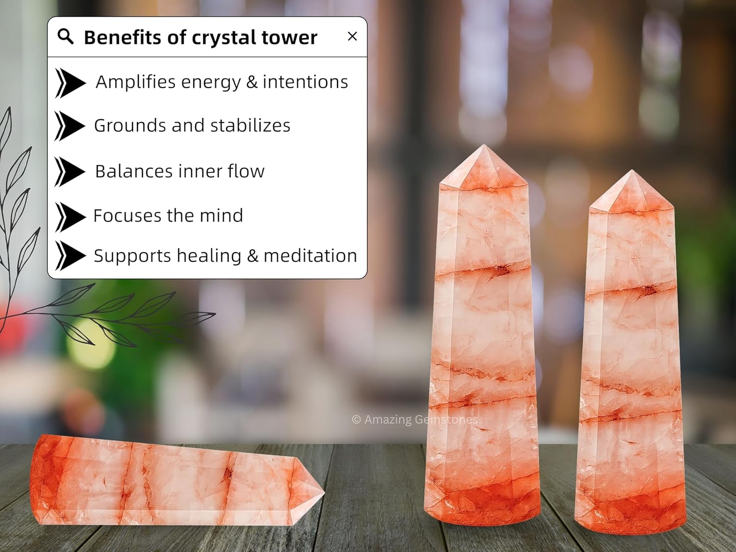 Amazing Gemstone Red Hematoid Quartz Crystal Towers - Natural Healing Crystal Point Obelisk for Reiki Healing and Crystal Grid (3 Inch)