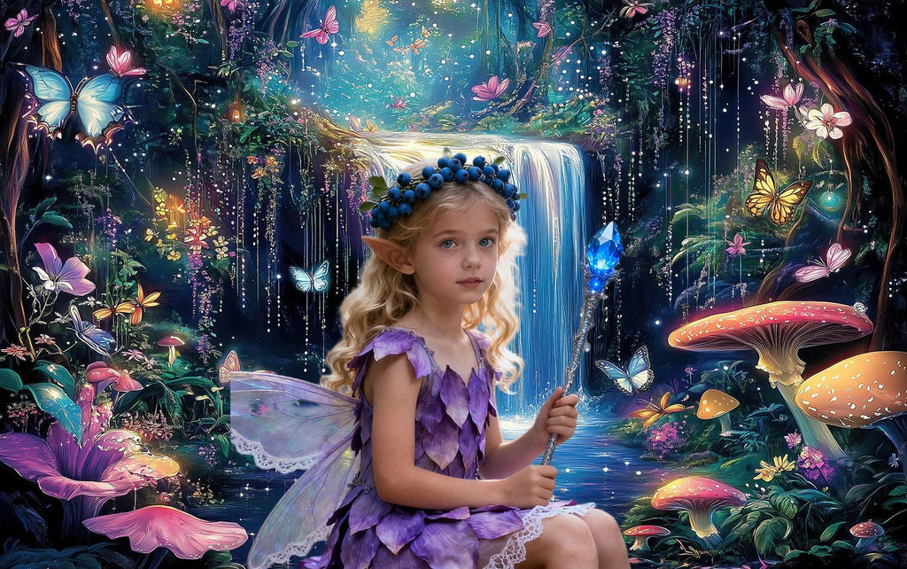 12X8ft Enchanted Forest Photography Backdrop Fantasy Wonderland with Waterfall Mushroom Floral Butterfly Magic Landscape Photo Booth Props for Party Decorations Studio Shoots