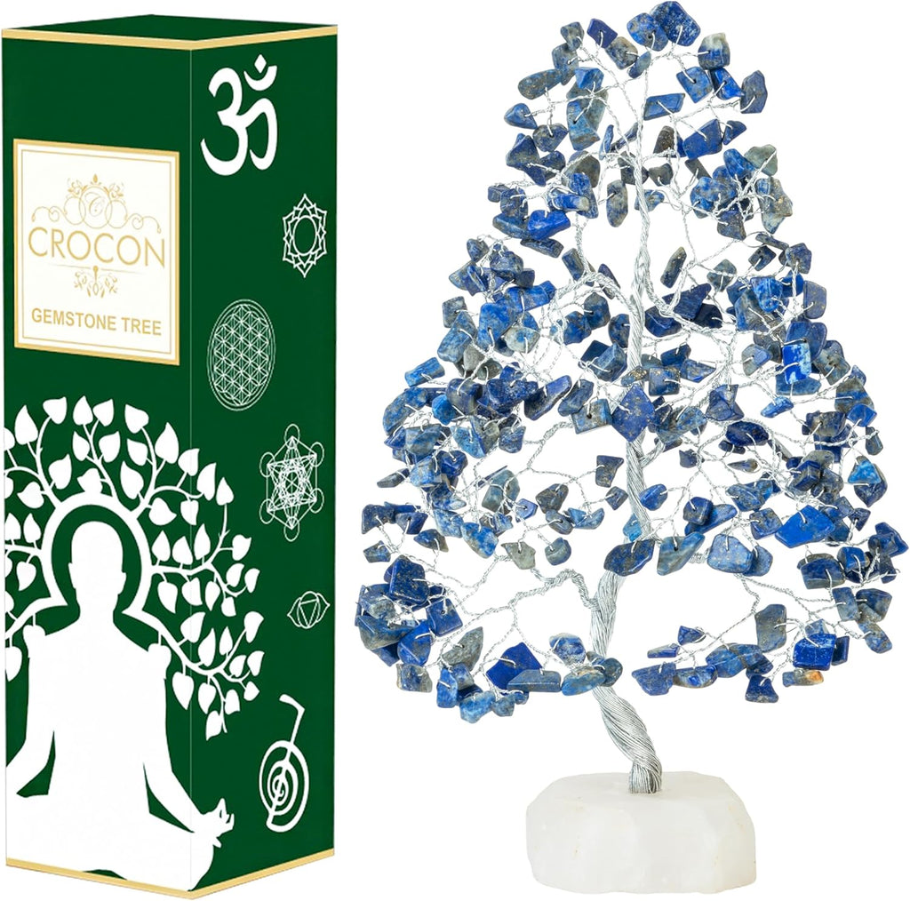 Lapis Lazuli Crystal Tree of Life - Chakra Tree of Life, Natural Quartz Base, Handmade Gemstone Tree, Feng Shui Tree, Crystal Decoration, Money Tree, Spiritual Gift, Healing Crystal Tree, Chakra Decor