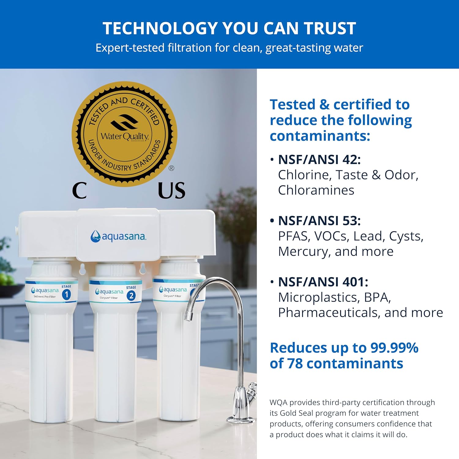 Aquasana Under Sink Water Filter | 3-Stage Max Flow Filtration | Reduces up to 99.99% of PFAS, Lead, Chlorine, & More | Under Counter Drinking Water Filter | Oil-Rubbed Bronze Faucet | AQ-6300M-ORB