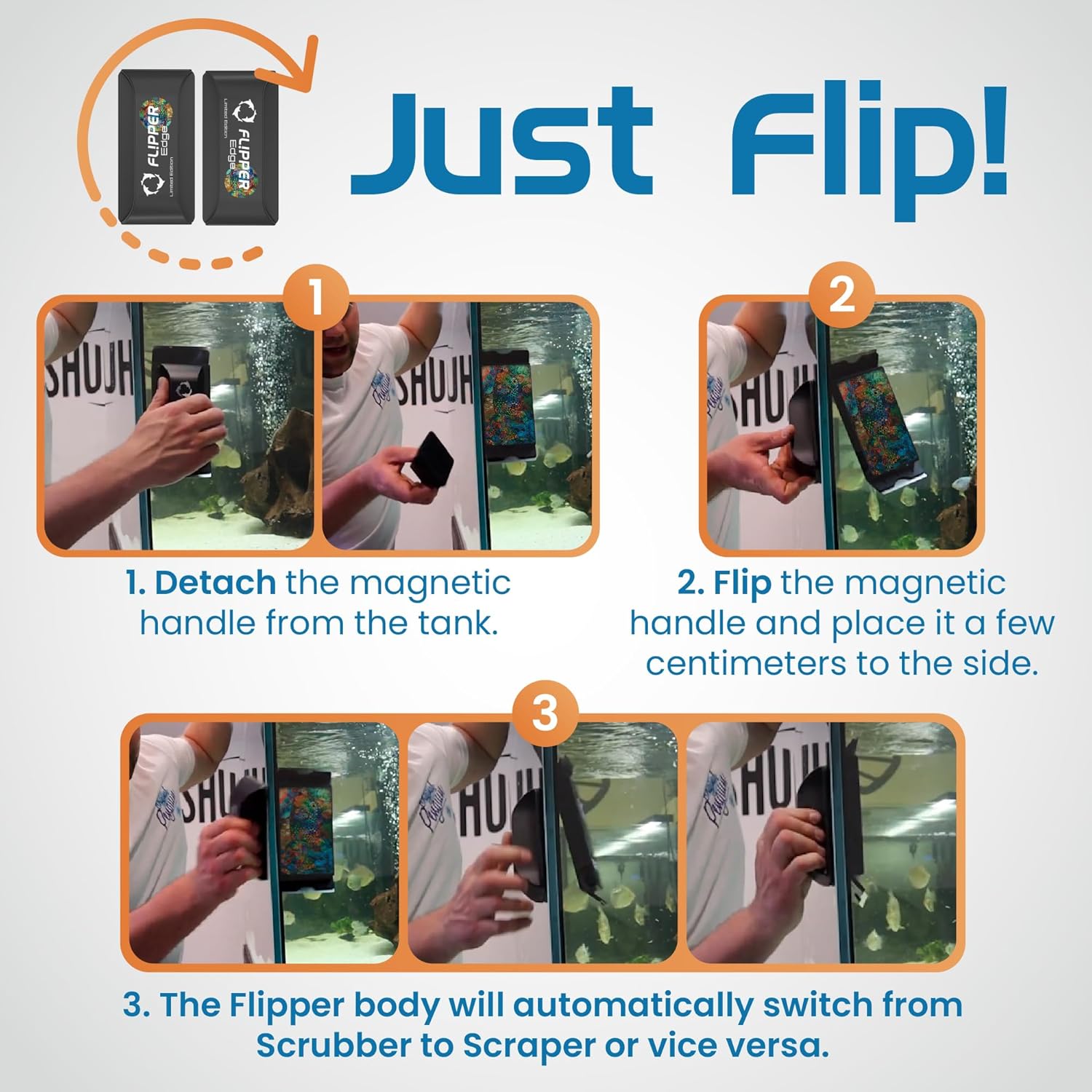 Flipper EDGE Puffer Limited Edition Floating Magnetic Aquarium Cleaner | 2-In-1 Dual Blade Scrubber & Scraper Fish Tank Cleaner Tools for Efficient Cleaning & Acrylic Surface Maintenance