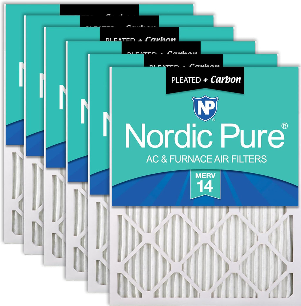 Nordic Pure 20x25x1 (19 1/2 x 24 1/2 x 3/4) Pleated Air Filters MERV 14 Plus Carbon 6 Pack