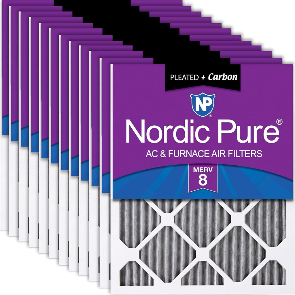 Nordic Pure 20x25x1 (19 1/2 x 24 1/2 x 3/4) Furnace Air Filters MERV 8 Pleated Plus Carbon 12 Pack