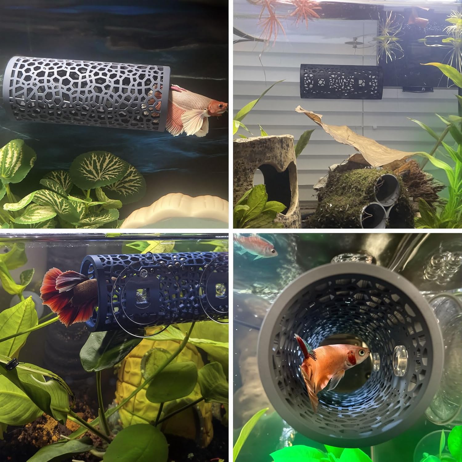 2 PCS Betta Fish Tunnel Hammock & Shrimp Cave Aquarium Decor, Betta Tunnel Black Hideout Tube for Small Fish, Shrimp, Guppy Hiding & Resting (Black)