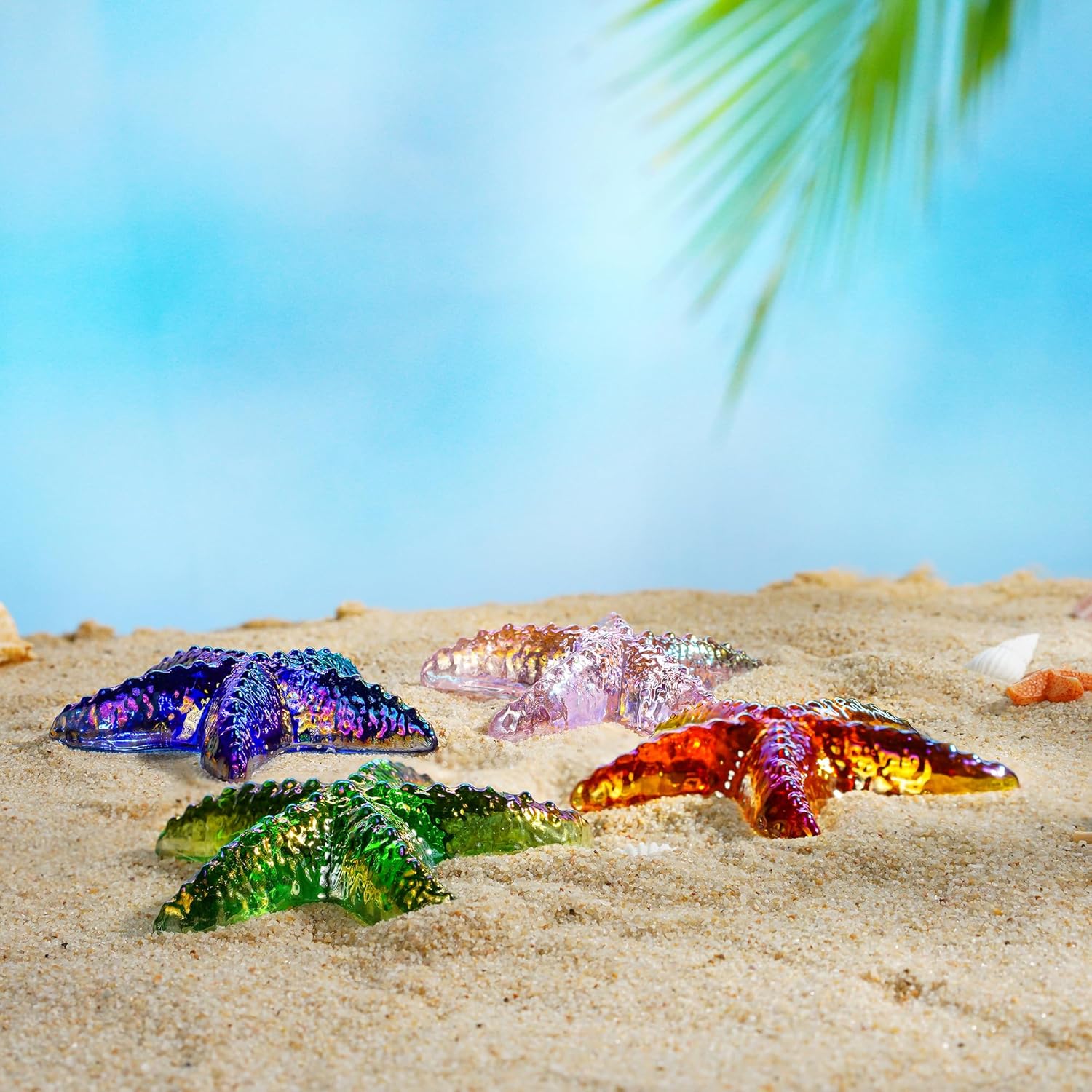 H&D HYALINE & DORA Glass Starfish Green Handmade Glass Sea Animal Figurine Mini Starfish Collectible Ornament for Beach Decor