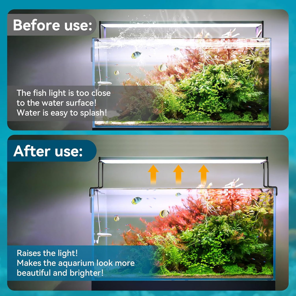 2 Pcs Aquarium Light Riser for Rimmed/Rimless Tanks, Aquarium Light High Holder Bracket, Steel Fish Tank Light Extenders Stands for LED, Light Riser for Aquarium -Black (Width 4.3 inch)