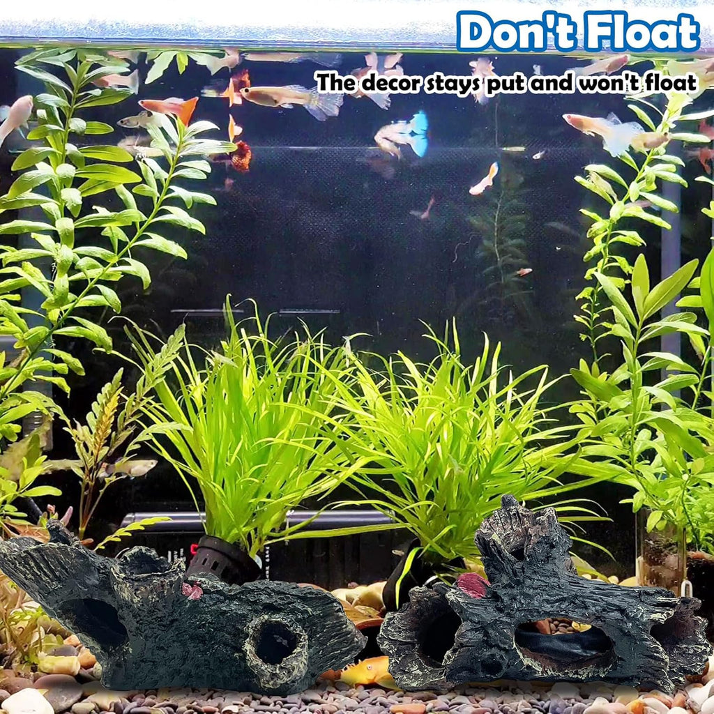 Tfwadmx Decaying Trunk Aquarium Ornament, Betta Fish Hideout Caves - Small Resin Aquarium Decoration Log with Holes for 20 Gallon Fish Tank