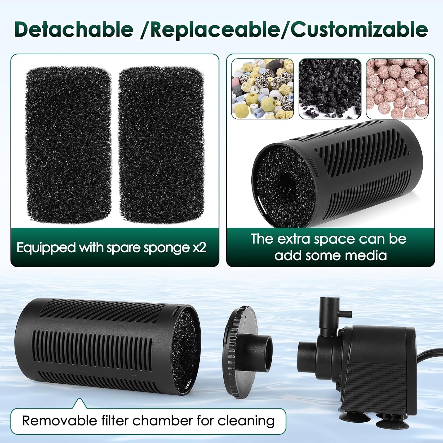 hygger 10-30 Gallon Submersible Aquarium Internal Filter In-Tank Filtration with Aeration for Saltwater and Freshwater Fish Tank Filters 210 GPH