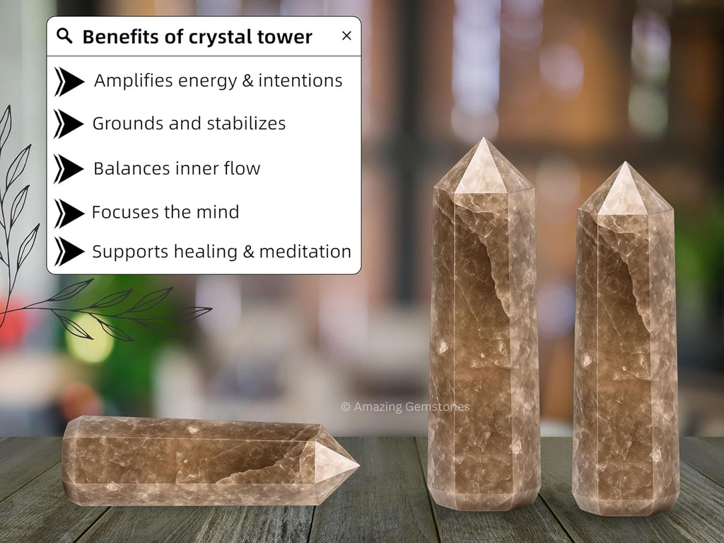 Amazing Gemstone Smoky Quartz Crystal Towers - Natural Healing Crystal Point Obelisk for Reiki Healing and Crystal Grid (3 Inch)