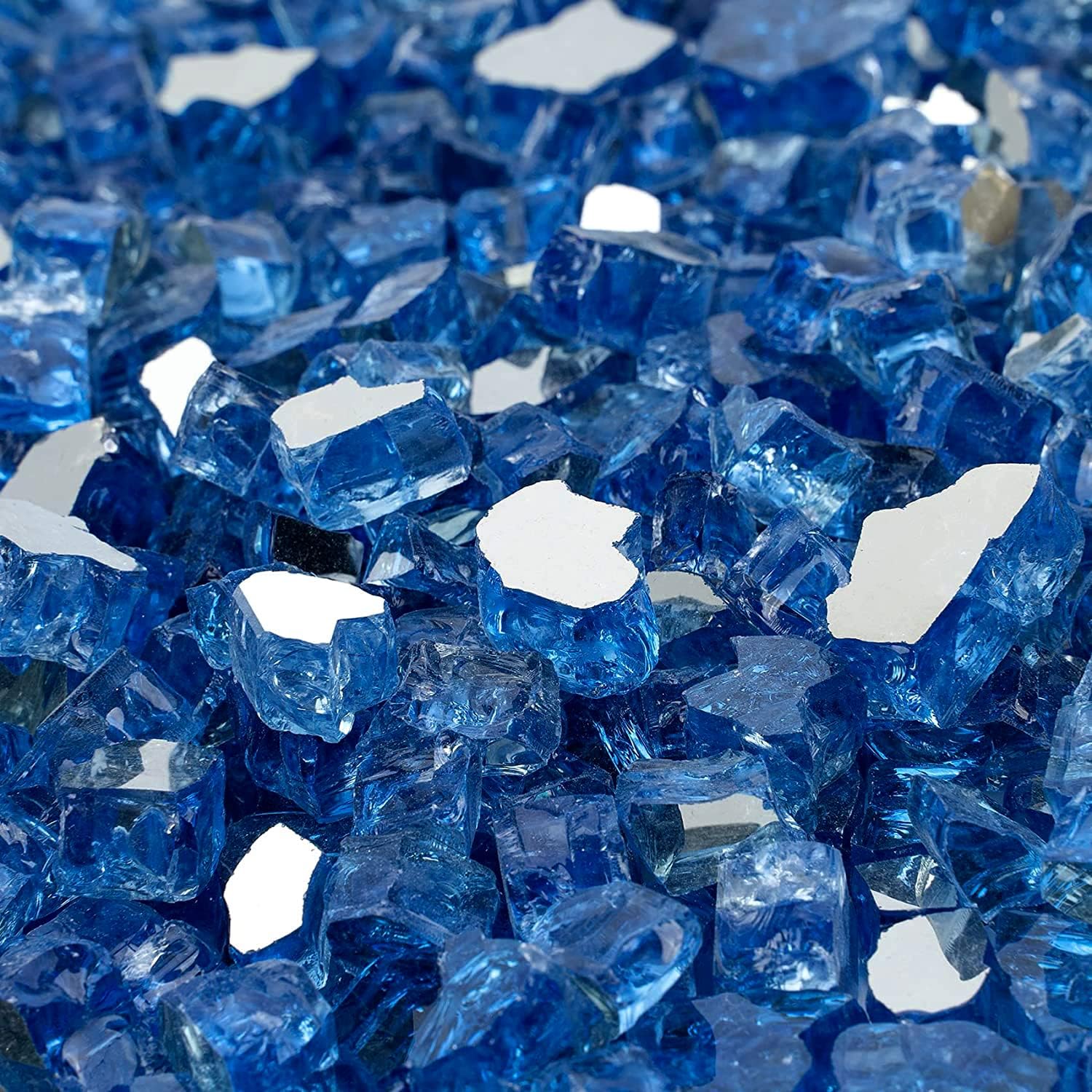 Onlyfire 10 pounds Fire Glass for Propane Fire Pit and Gas Fireplace, 1/4 Inch Reflective Firepit Glass Rocks for Fire Pit Table and Fire Bowl, High Luster Pacific Blue