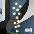KoKo&Yukina 12-Light Nickel Mid Century Modern Chandelier for Living Room Staircase Chandelier for Entryway Globe Milky White Glass Pendant Light High Ceiling Chandeliers Foyer (Bulb & Remote Incl.)