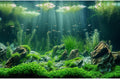 Underwater Aquarium Background Lush Green Aquatic Plants Fish Tank Background Rocks Stones with Moss Under The Sea Terrarium Background Tropical Underwater World Theme Aquarium Backdrop 48x24in