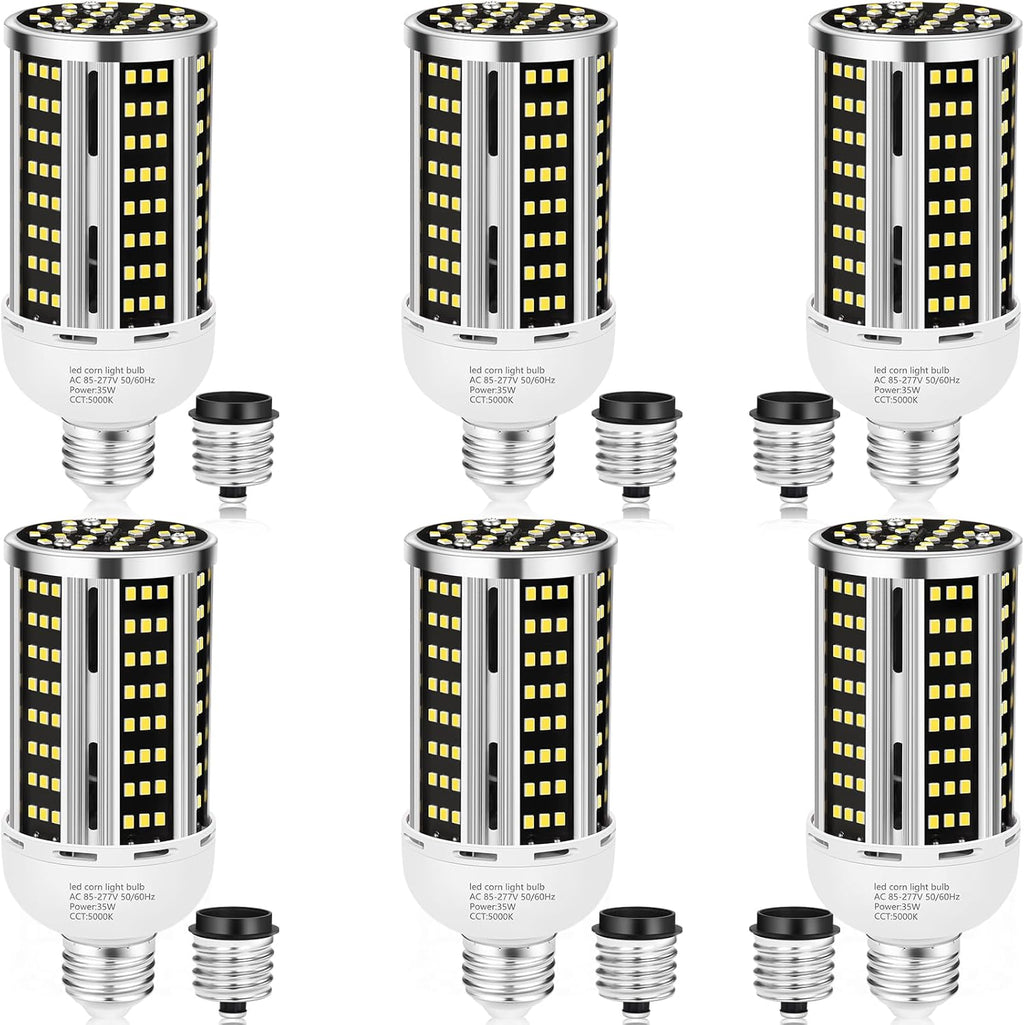 35W 6 pack LED Corn Light Bulb 3000K,(300W Equivalent ) Commercial Grade warm white E26/E39 5000LM Medium Mogul Base LED Lamp,Large Area Lights For Outdoor Indoor Garage Warehouse Factory Bay Light