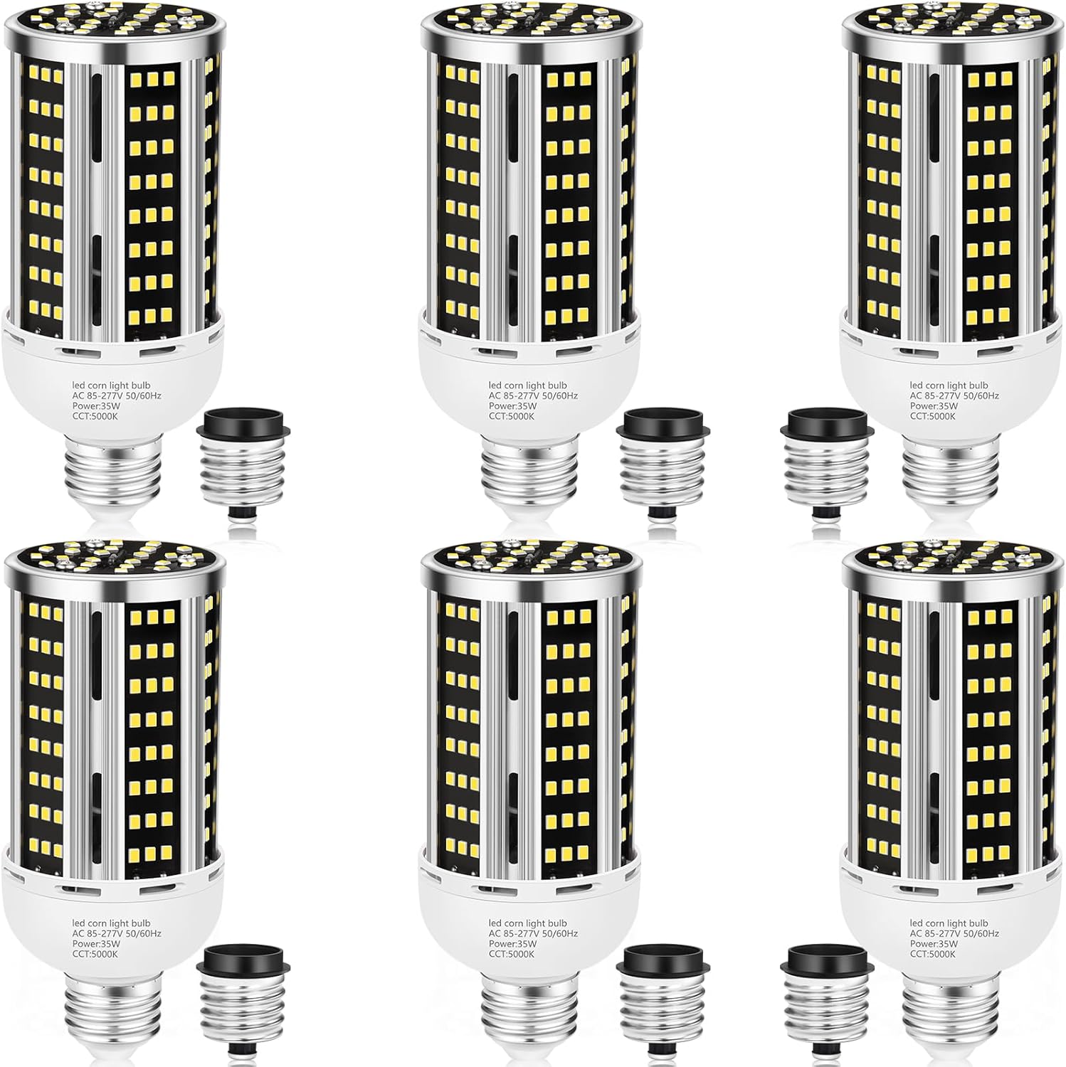 35W 6 pack LED Corn Light Bulb 3000K,(300W Equivalent ) Commercial Grade warm white E26/E39 5000LM Medium Mogul Base LED Lamp,Large Area Lights For Outdoor Indoor Garage Warehouse Factory Bay Light