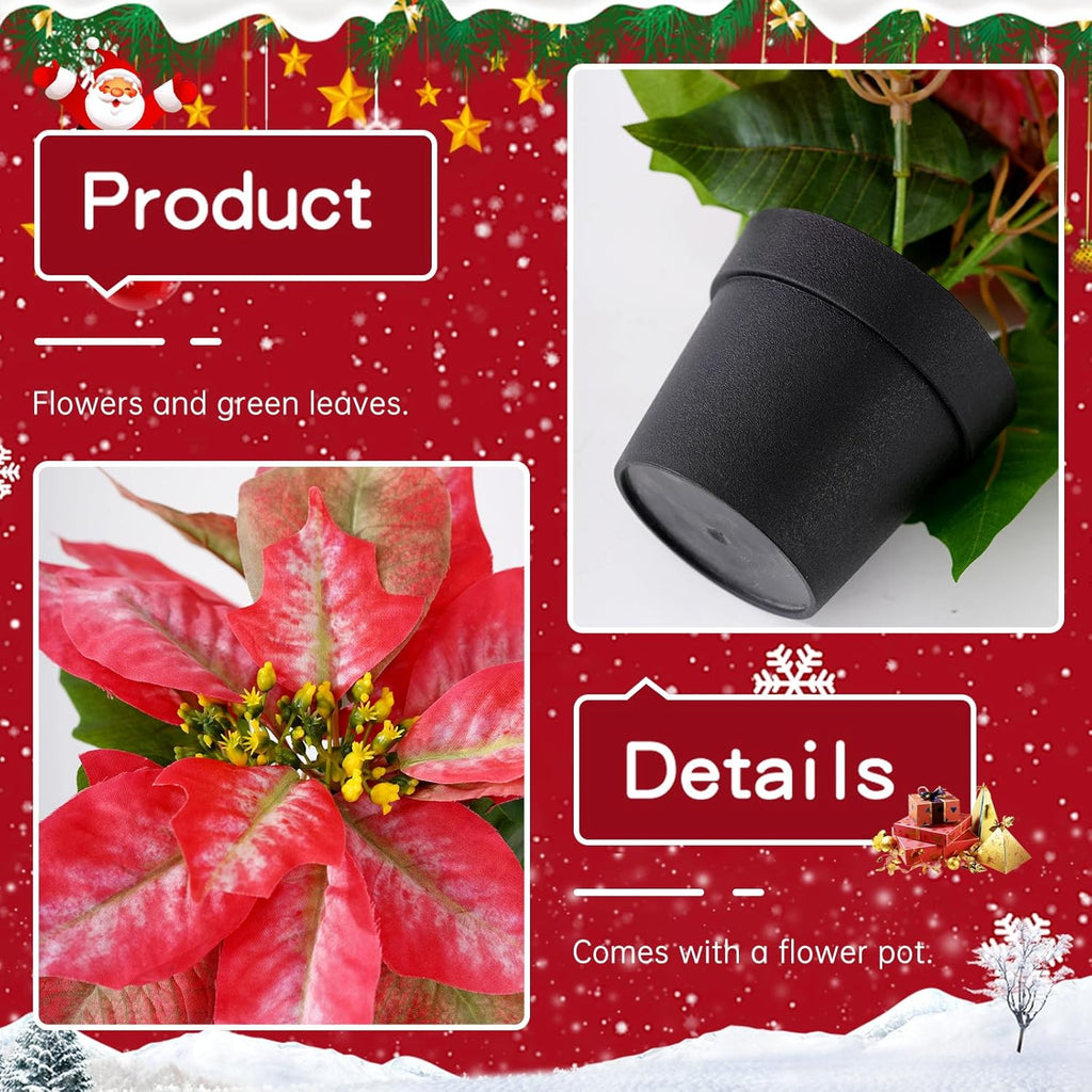 2 Pack Poinsettias Artificial Christmas Flowers Small Poinsettia Plant Artificial 9 Inch Teas Red Faux Winter Flowers for Porch Home Garden Decorations Indoor Outdoor Xmas Ornament