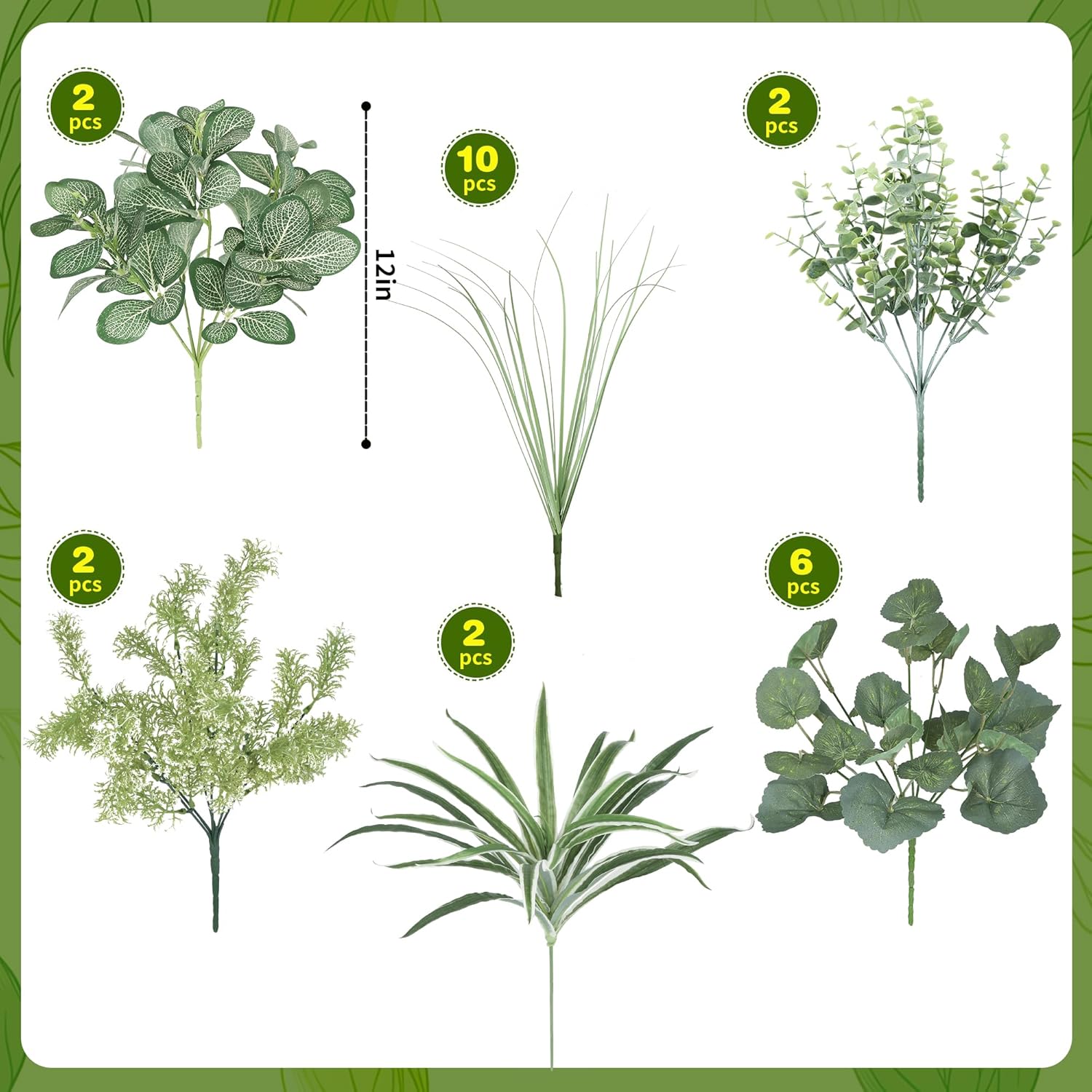 24Pcs Artificial Outdoor Plants UV Resistant Fake Plastic Greenery Boxwood Eucalyptus Spring Onion Grass for Outside Yard Front Porch Patio Window Box Planter Hanging Basket Decor (Grey Green)