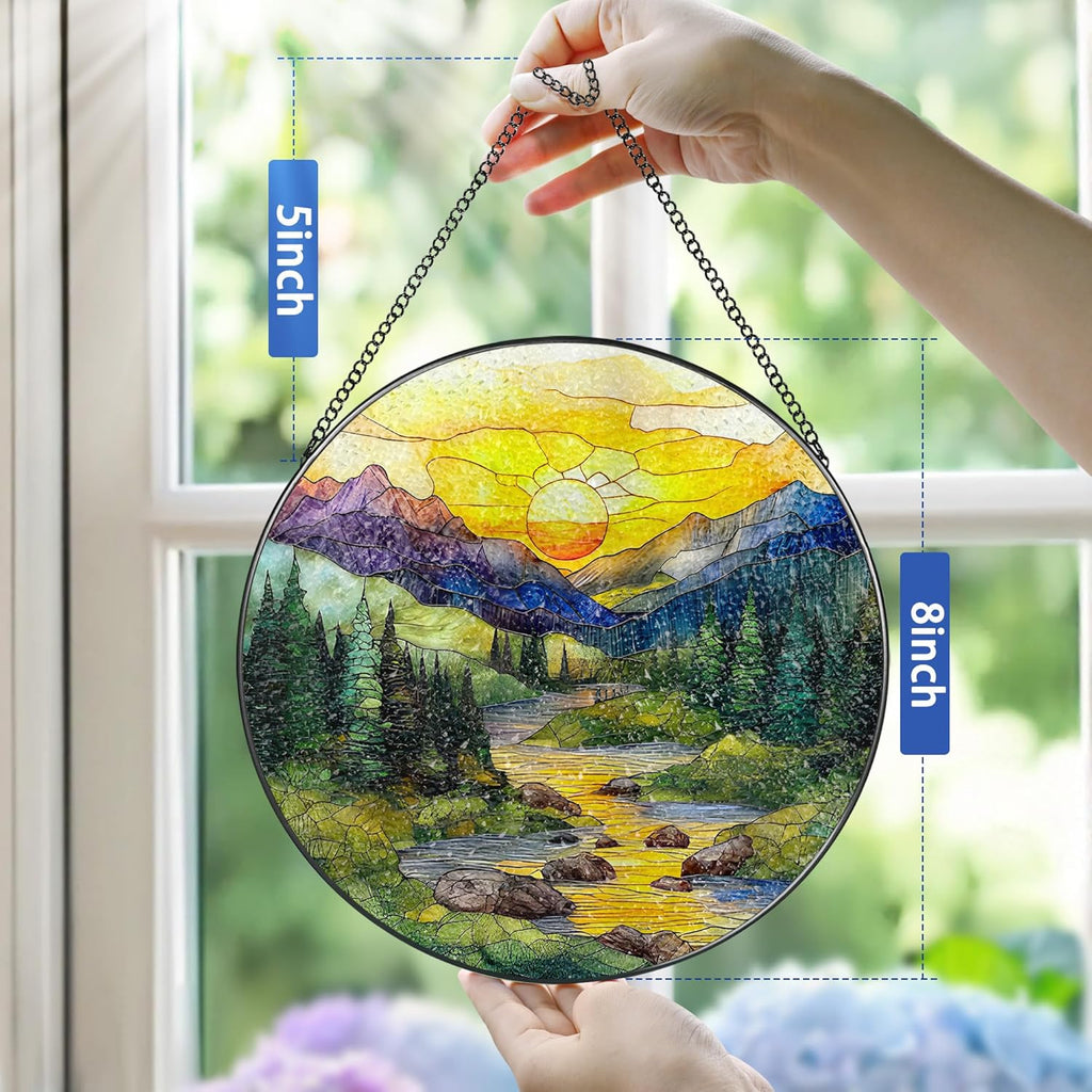 8-Inch Stained Glass Ornament, Nature Suncatchers for Window Hanging, Window Hanging Decor Suncatcher, Mountain Range Ornament | Holiday, Mother’s Day, Christmas, Housewarming | Gifts for Mom &Friend