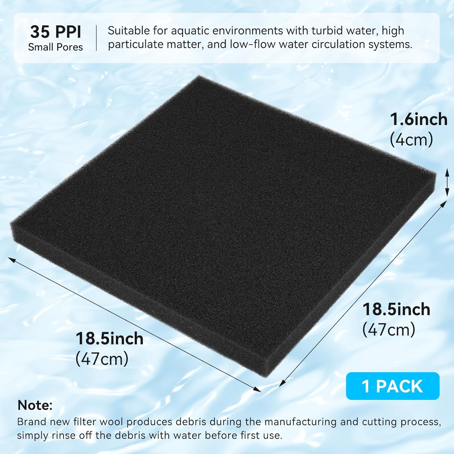Borlech Aquarium Filter Sponge Pad, Filter Media Foam Sponges, Filter Accessories for Fish Tanks and Ponds (18.5"x18.5"x1.6", 35PPI, 1 Pack)