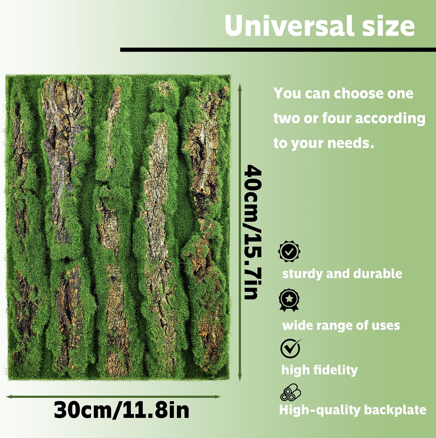 15.75x11.81in Reptile Terrarium Cork Background,Bearded Dragon Tank Bark Backdrop Wall Decor with Artificial Moss for Gecko Lizard Tortoise Frog Chameleon(2Pcs)
