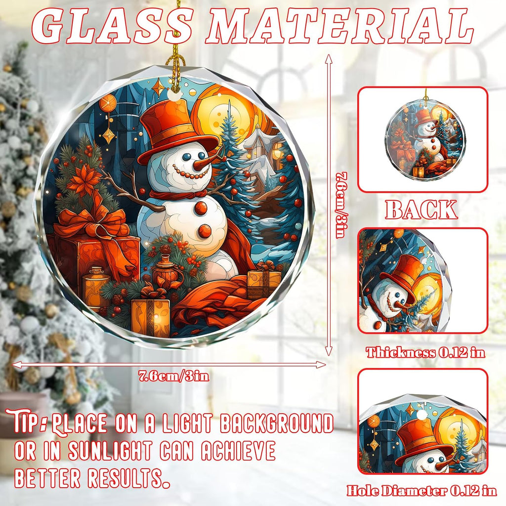 Stained Glass Snowman Ornament - Christmas Tree Decoration, Gift for Holidays