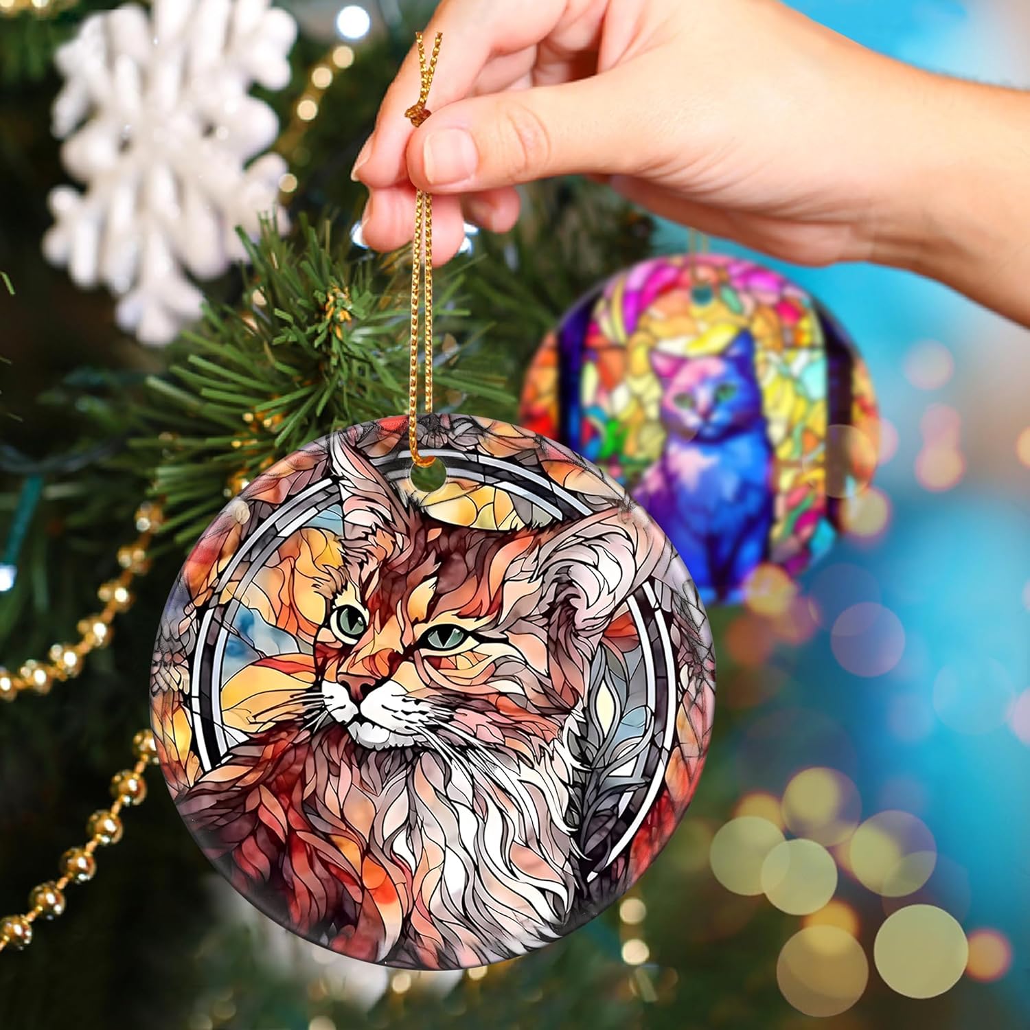 Touber Cat Ornament, Christmas Ornament, Christmas Decoration, Holiday Present Idea, Heirloom Keepsake, Round Ceramic, Gift Exchange, Bauble Present, Gift Idea, Cat