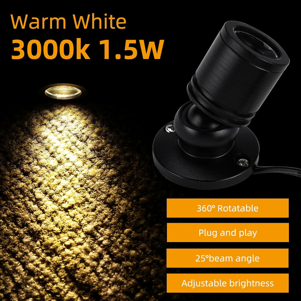 YaeCCC Dimmable LED Mini Spotlight Jewelry Showcase Display Lights Black Shell Surface Mount (Pack-6,Warm White 3000k)