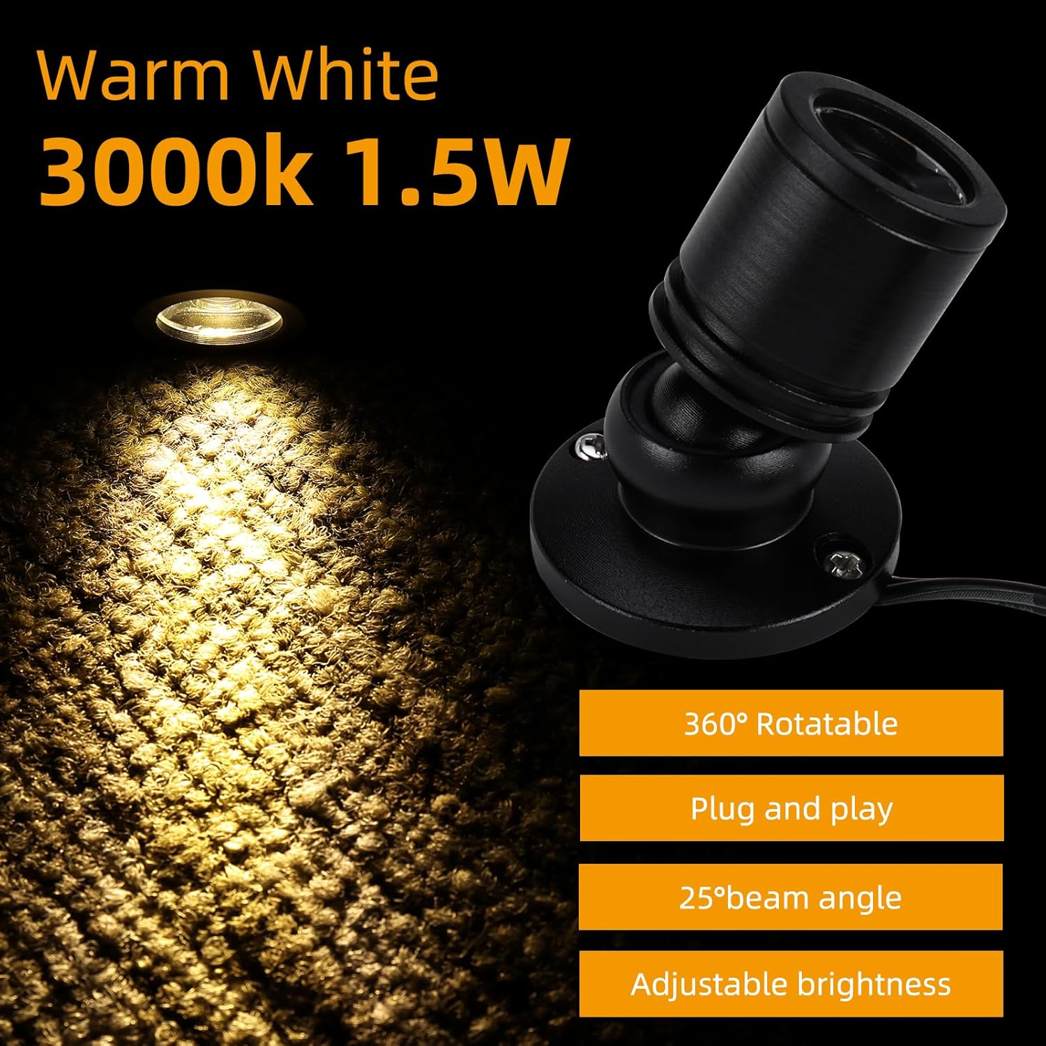 YaeCCC Dimmable LED Mini Spotlight Jewelry Showcase Display Lights Black Shell Surface Mount (Pack-6,Warm White 3000k)