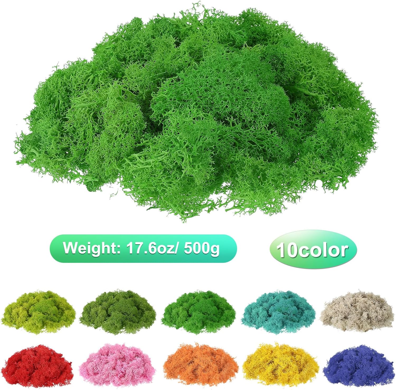 uxcell Preserved Reindeer Moss, 17.6oz Fake Moss for Crafts Artificial Dried Moss for Decoration Terrariums Potted Plants, Green