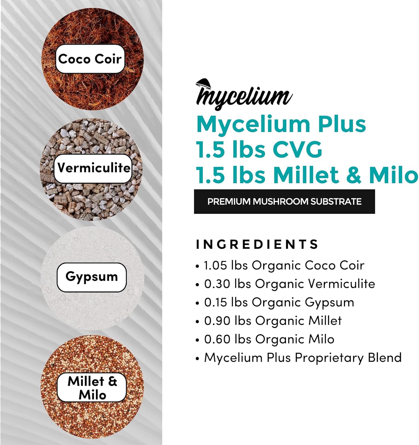 Mycelium 3LB All-in-One CVG Mushroom Grow Bag – Organic Coco Coir, Vermiculite & Gypsum Substrate with Sterilized Millet/Milo Grain – Ideal for Dung-Loving Mushrooms – Pre-Sterilized & Ready to Use