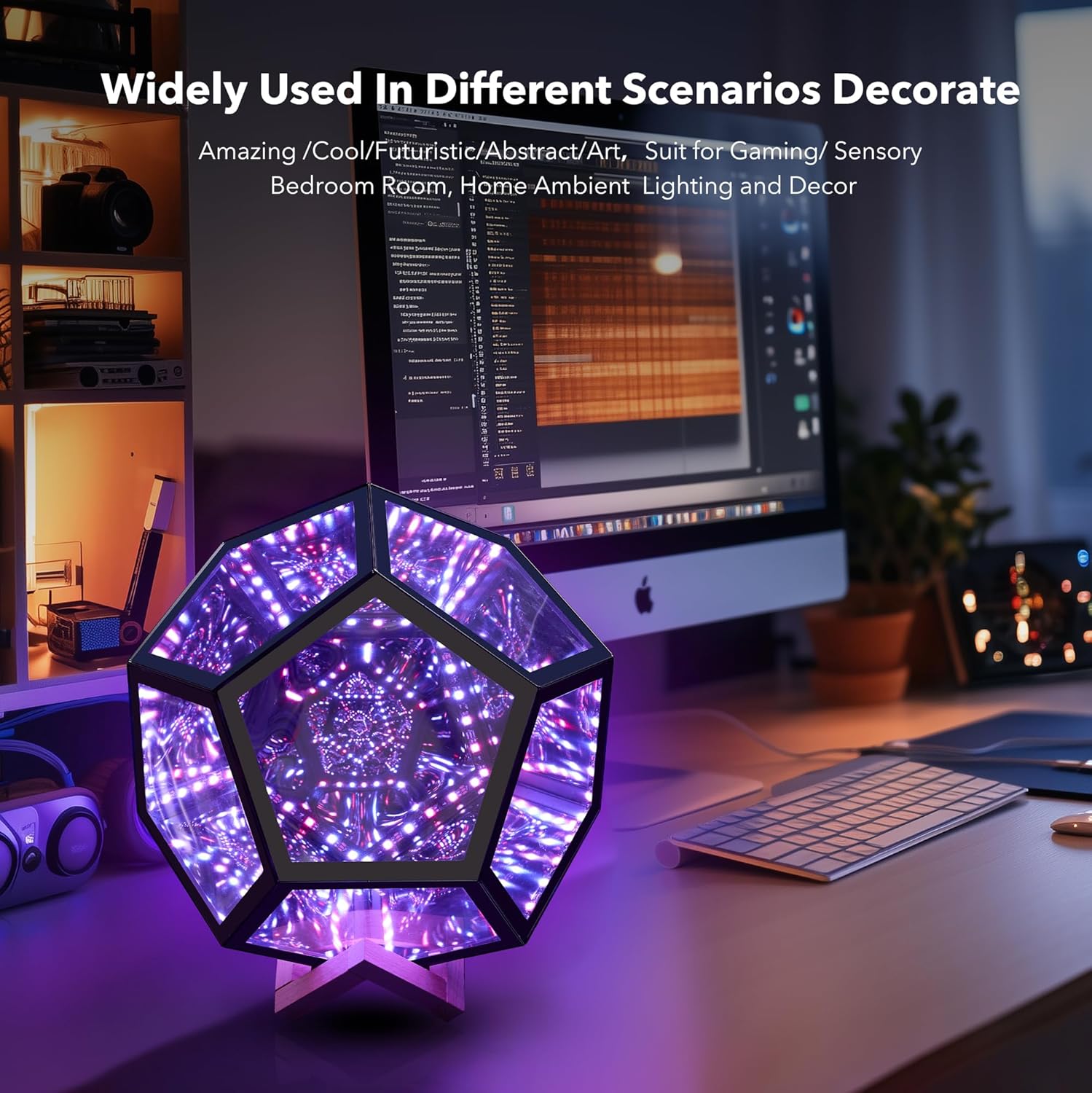 Large Infinity Dodecahedron Gaming Light, Cool RGBW Led Desk Table Lamp Light for Bedroom Gaming Room Decor, Unique Colorful Mood Changing Ambient Lighting Adult Birthday Christmas Gift Decorations