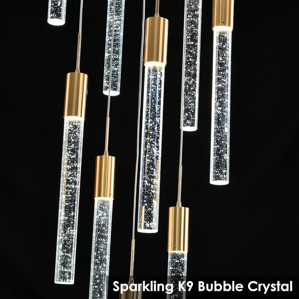 Modern Crystal Chandelier 3-Lights, Spiral LED Raindrop Kitchen Island Pendant Lighting, Bubble Foyer Dinimg Room Hanging Light Fixture Remote Control Gold