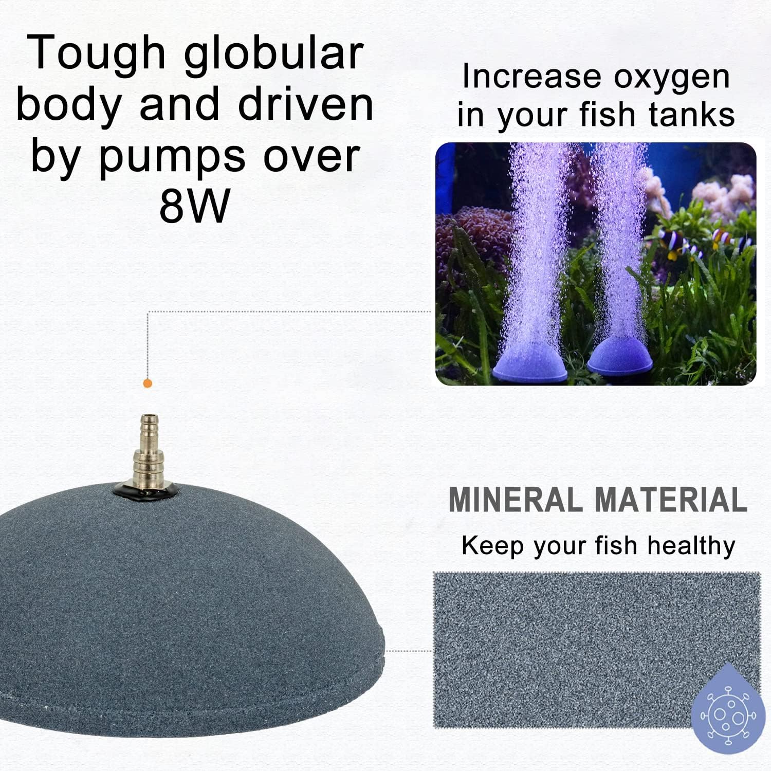 Air Stone Bubble Diffuser Ball - for Aquarium Air Pump and Fish Tanks, Gray, Pack of 10pcs