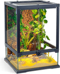 Full Glass Panoramic Vivarium for Crested Gecko Tank, Snake Enclosure, Reptile Cage with Front Door, Enhanced Ventilation & Concealed Wiring Holes 12.6" L x 12.6" W x 18" H