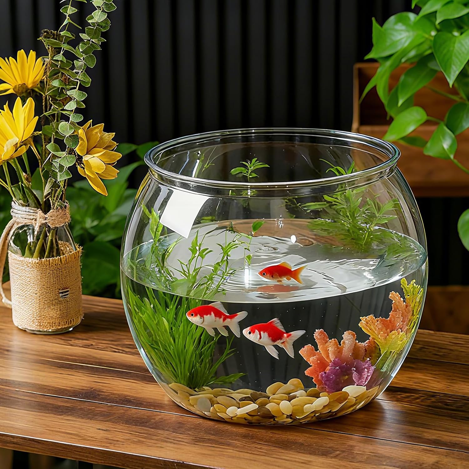 Geelin 7 Gallon Plastic Fish Tank Large Bowl Shatterproof with Crystal Clear Clarity for Terrarium, Flower Vase Centerpiece Gift for Fish Lovers(Round)
