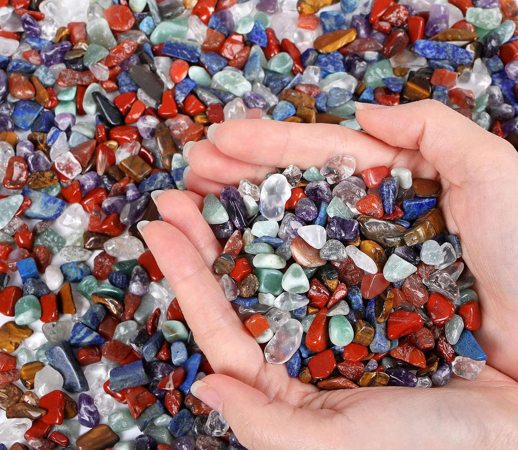 LAIDANLA 1lb Mixed 7 Chakra Crystal Aquarium Gravel Polished Tumbled Stones Irregular Shaped Crystal Chips Bulk Natural Gemstone Rocks Outdoor Decoration Vase Filler Fish Tank Gravel