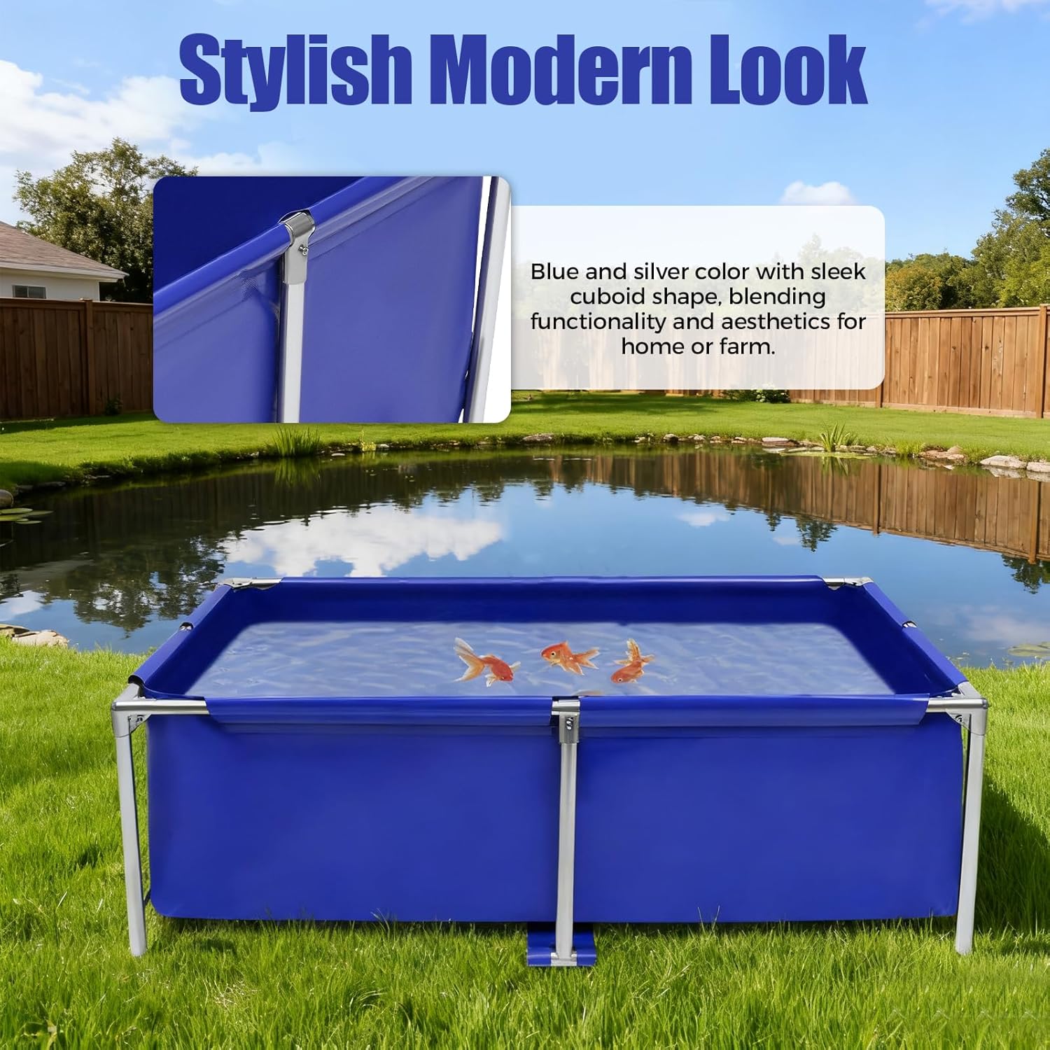 Portable Foldable Fish Tank 120 Gallon, Outdoor Indoor Canvas Aquaculture Pond with Stainless Steel Frame, Rectangular Canvas Fish Pond, Drain Valve, Koi Breeding Pond for Fish Shrimp Lobster Breeding