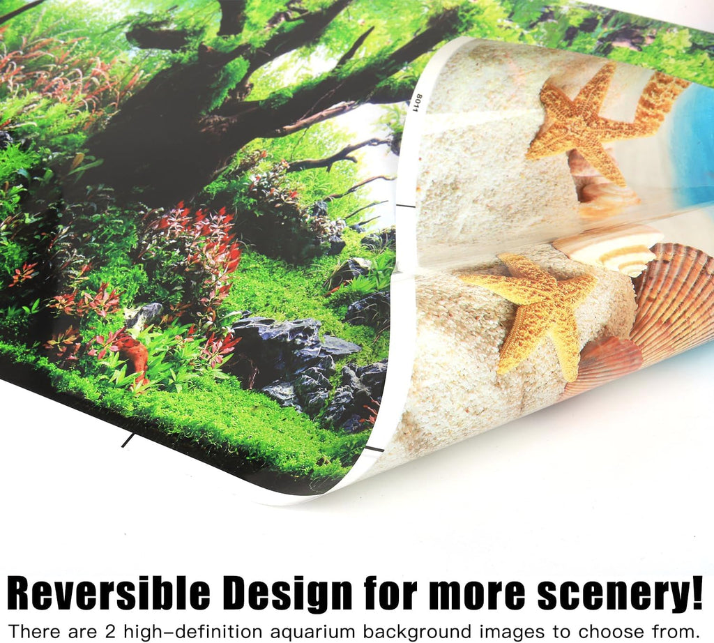 Lainrrew Aquarium Background Poster HD, Dual-Sided Water Plants & Fish Tank Landscape, 16"x40", Vivid Marine Life, Waterproof Scenery, Easy to Install, Durable Tank Decor (Type 5)