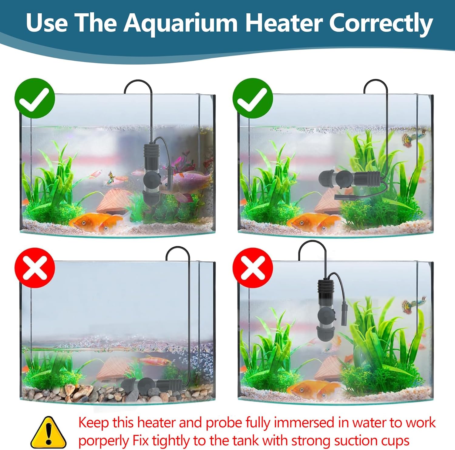 Small Aquarium Heater 50W Submersible Fish Tank Heater for 5-15 Gallons, Dual LED Display Temperature Controller, Suitable for Saltwater and Freshwater, Mini Water Heater for Betta/Turtle Tank