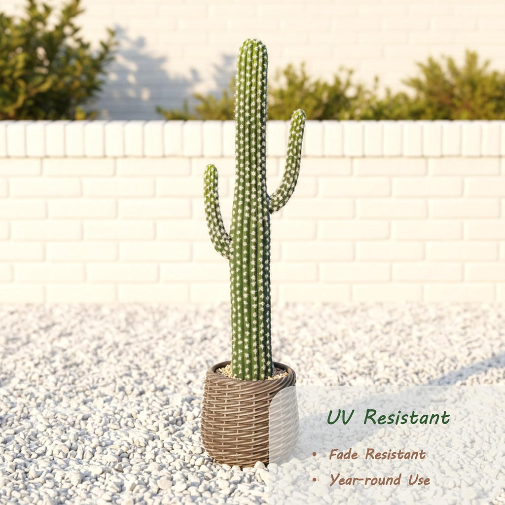 bellacat 32in UV Resistant Fake Cactus with Brown Decorative Pot, Realistic Faux Cactus Plants Indoor, Artificial Cacti for Table Living Room Office Porch Home & Outdoor Decor, 2 Pack