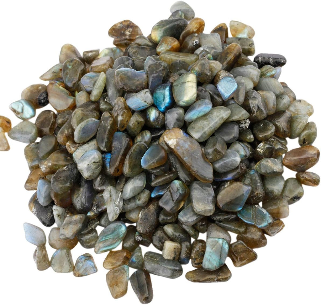 SUNYIK Labradorite Tumbled Chips Stone,Crushed Crystal Quartz Pieces,Irregular Shaped Stones,1pound(about 460 gram)